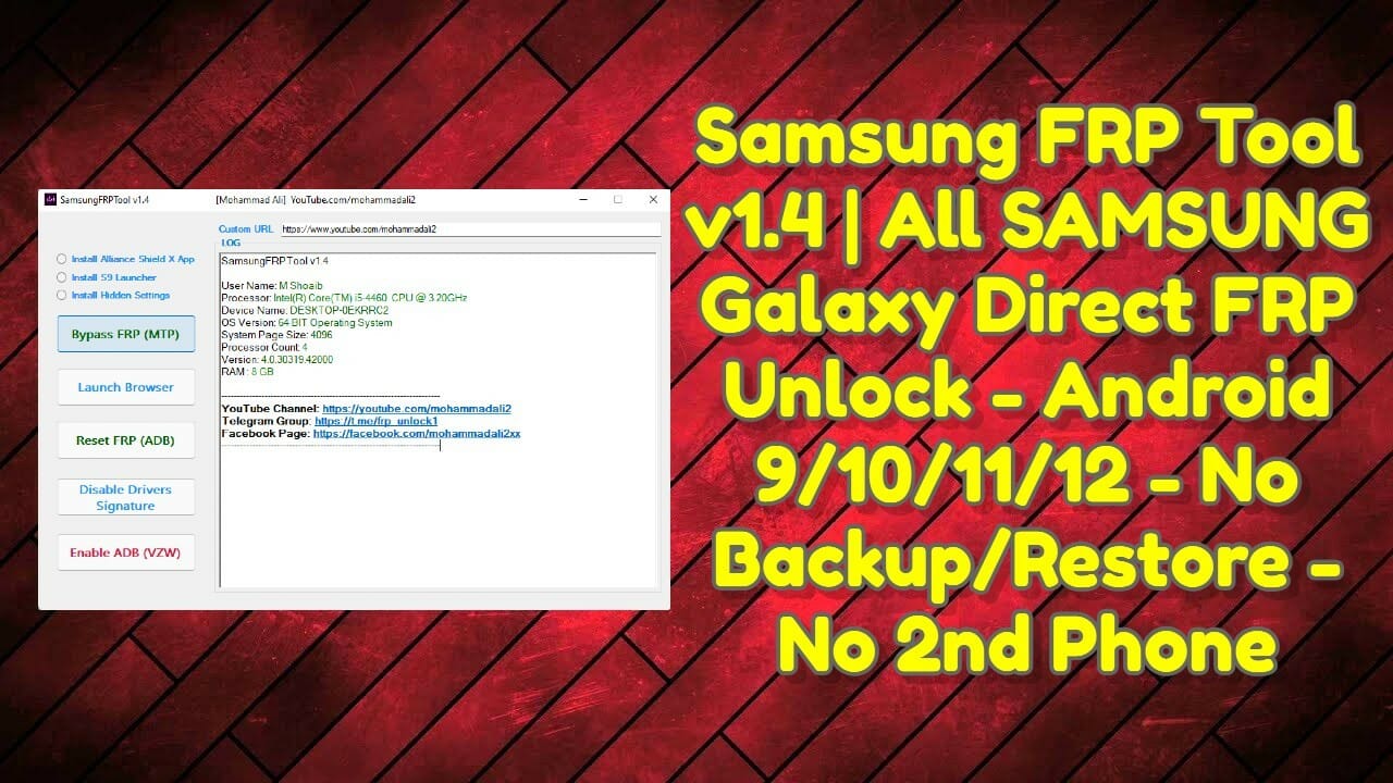 Samsung FRP Tool v1.4 _ All SAMSUNG Galaxy Direct FRP Unlock - Android 9_10_11_12 - No Backup_Restore - No 2nd Phone