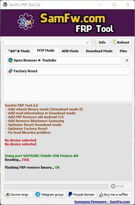 Samfw frp tool 2. 6 remove samsung frp one click 2
