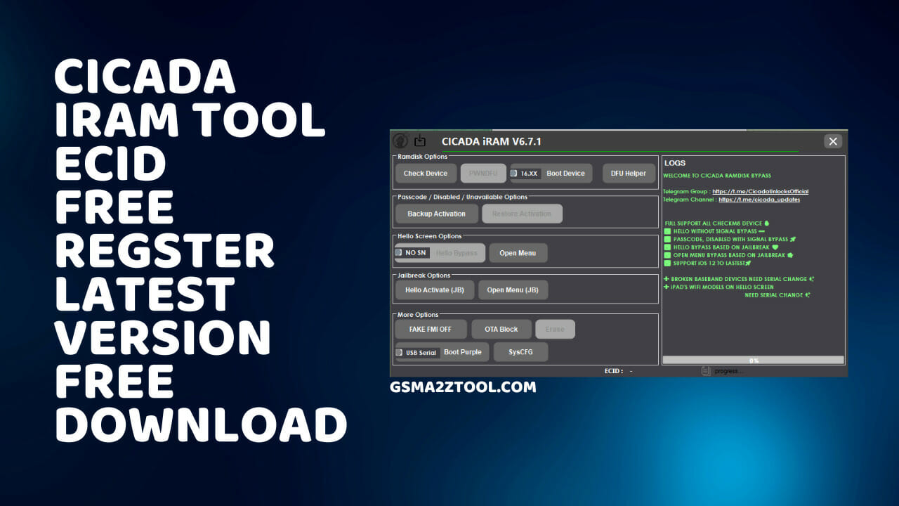 CICADA iRAM Tool V6.7.1 ECID Free Regster Latest Version Download